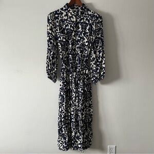 Zara Navy and White Long Sleeve Dress